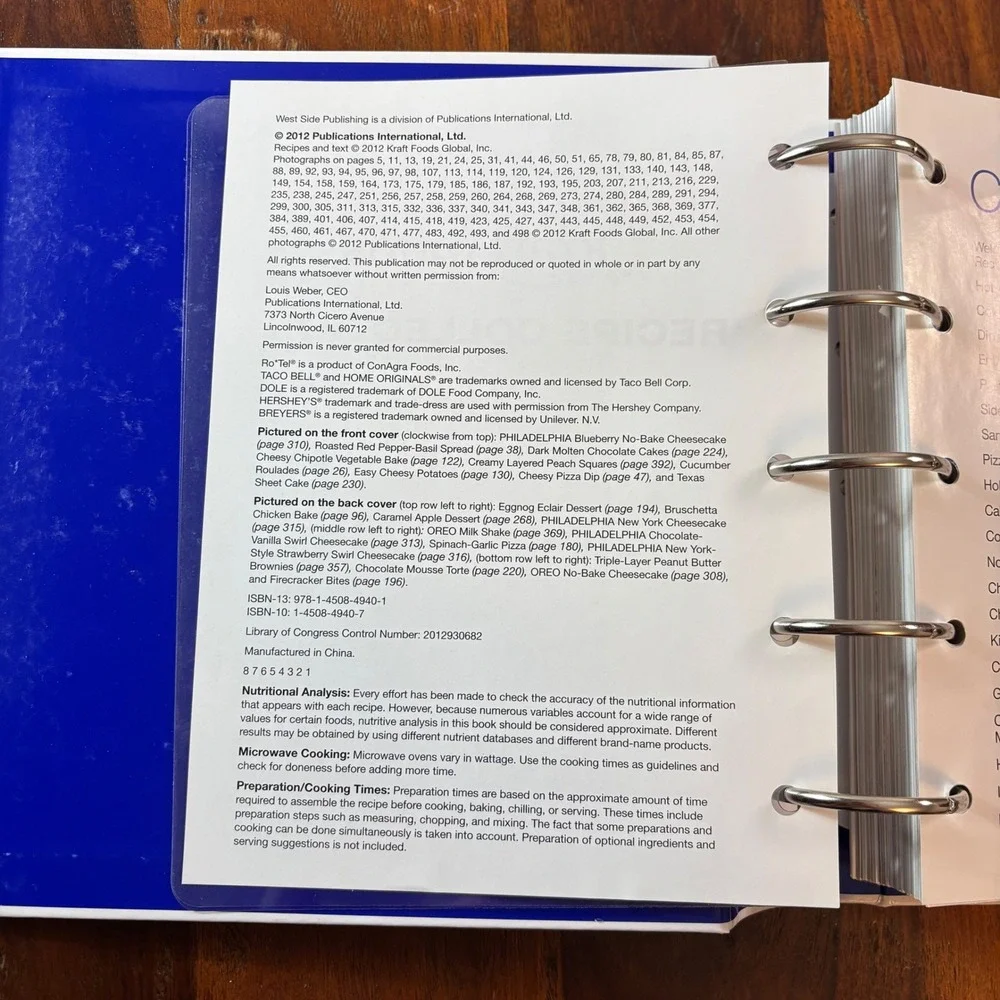 Kraft Foods Recipe Collection Binder Jell-O Velveeta Nabisco Cookbook 2012